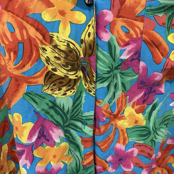 Vtg 80's Galinda Wang Floral Vacation Blouse and Skirt Set 100% Silk Size 3X - Picture 4 of 6